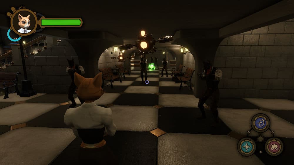 In-game shot of the steampunk sewers